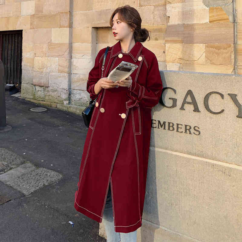 Black Denim Casual Trench Coat For Women Lapel Long Sleeve Double Breasted Korean Female Autumn Clothes 210524