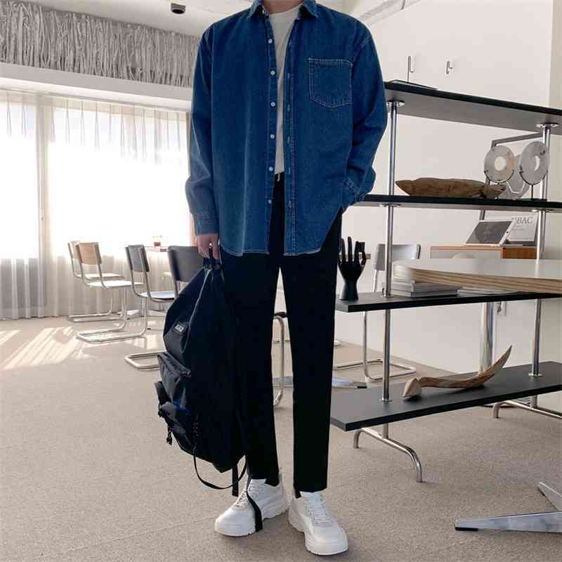 IEFB Men's Clothing Spring Korean Denim Shirts Long Sleeve Trend Handsome Work Clothes Casual Tops Single Breast Large Size 4318 210524