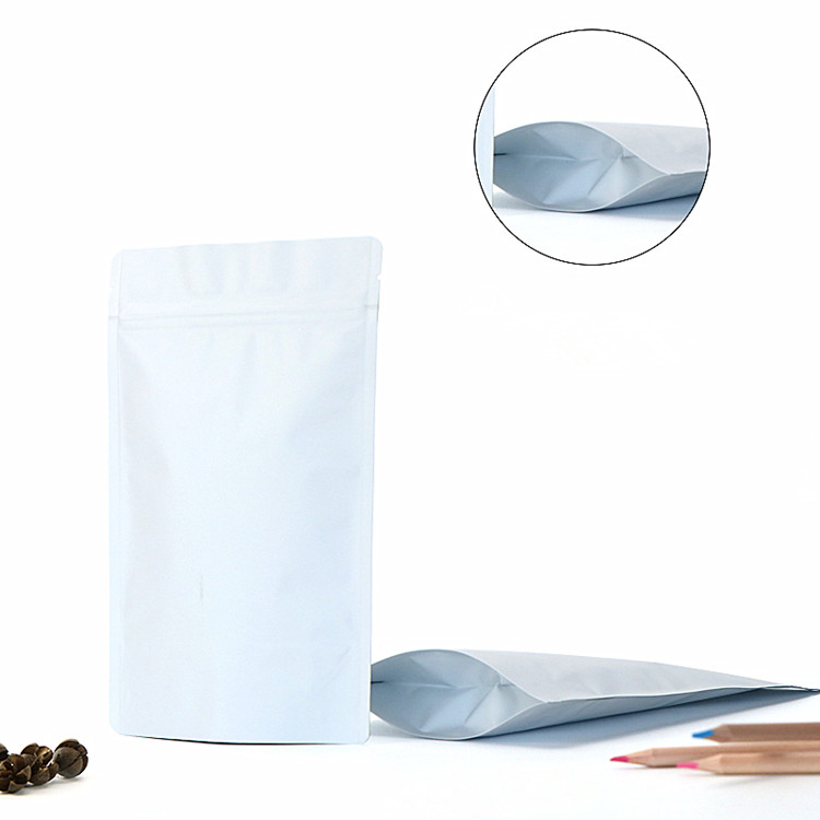 Thick Matte White Aluminum Foil Zip Lock Bag Stand up Resealable Coffee Powder Nuts Tea Snack Biscuits Xmas Gifts Packaging Pouches Support Custom Pri