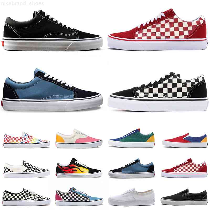 

men women running shoes old skool canvas sneakers slip on classic black triple white red Blue Checkerboard Grey mens trainers outdoor size 36-44