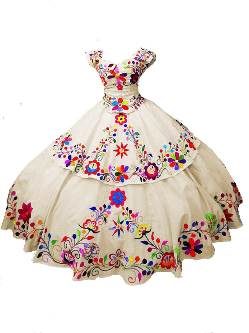 2022 Vintage Embroidered Quinceanera Dresses Mexican Ball Gown Two Layers Cap Sleeve Sweet 16 Dress Corset Back Pageant Gowns