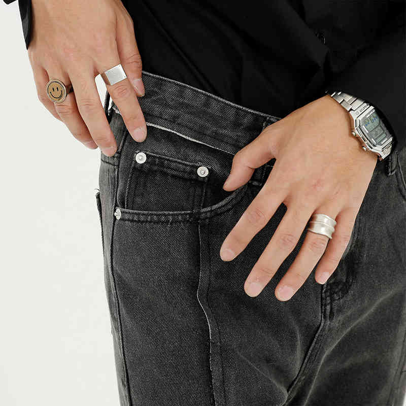 IEFB Spring Black Jeans For Men Korean Streetwear Fashion Denim Pants Slit Jeans For Male Vintage Loose Straight 9Y5056 210524