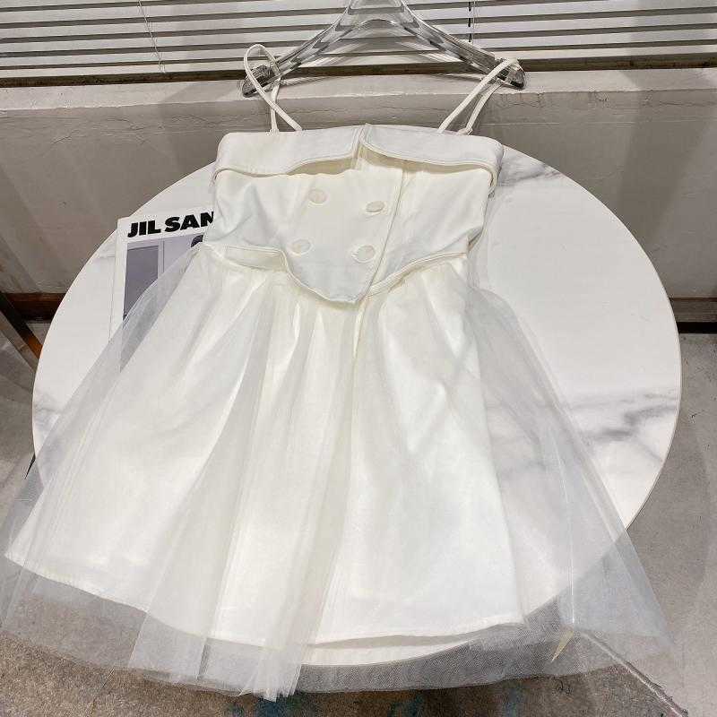 DEAT Women Mesh Sling Dress Slash Neck Sleeveless Arrivals Lady Sexy Temperament Fashion Spring Summer 11D1384 210709