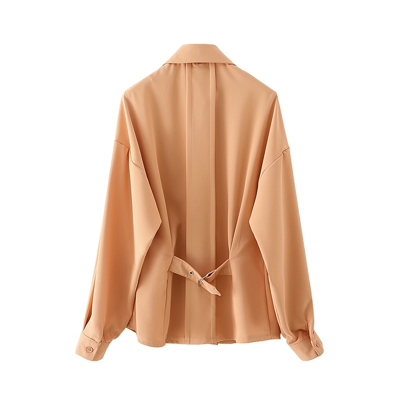 Elegant Women Solid Pink Shirts Fashion Ladies Necktie Pleated Tops Streetwear Female Chic Button Loose Blouses 210430