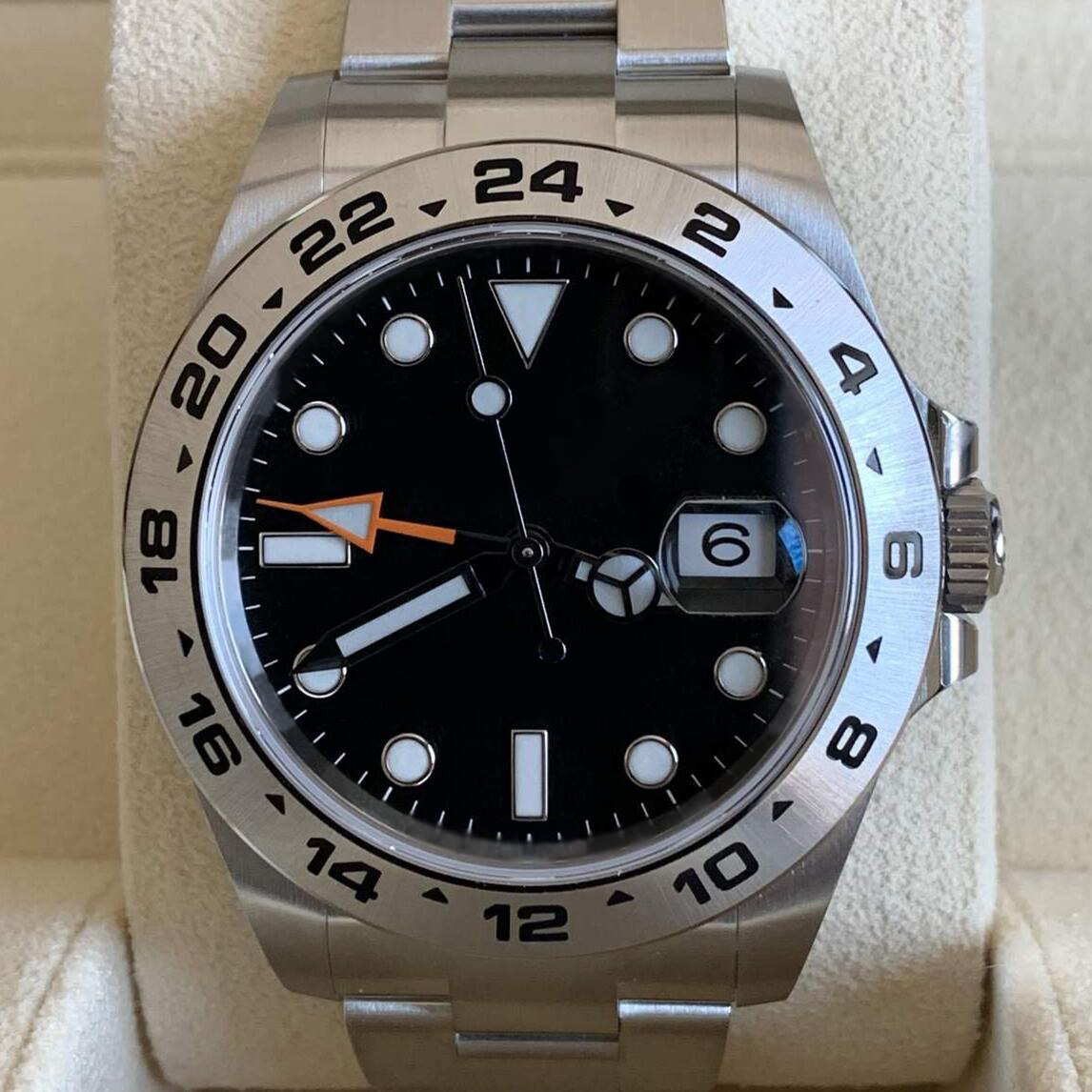 Designer Watch Men's Waterproof Watches Exp Black 40mm and 42mm Gmt Two time zones Sapphire 316 steel Adventurer hand Automatic manipulator ring, Customize
Designer Watch Men's Waterproof Watches Exp Black 40mm and 42mm Gmt Two time zones Sapphire 316 steel Adventurer hand Automatic manipulator ring, Customize