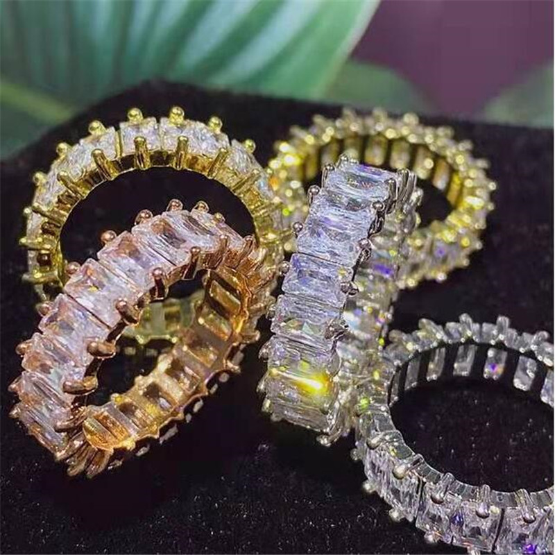 Choucong Brand Wedding Rings Simple Fashion Jewelry Top Sell 925 Silver Radiant Cut White Topaz CZ Diamond Eternity Women Engagement Band Ring For Lov