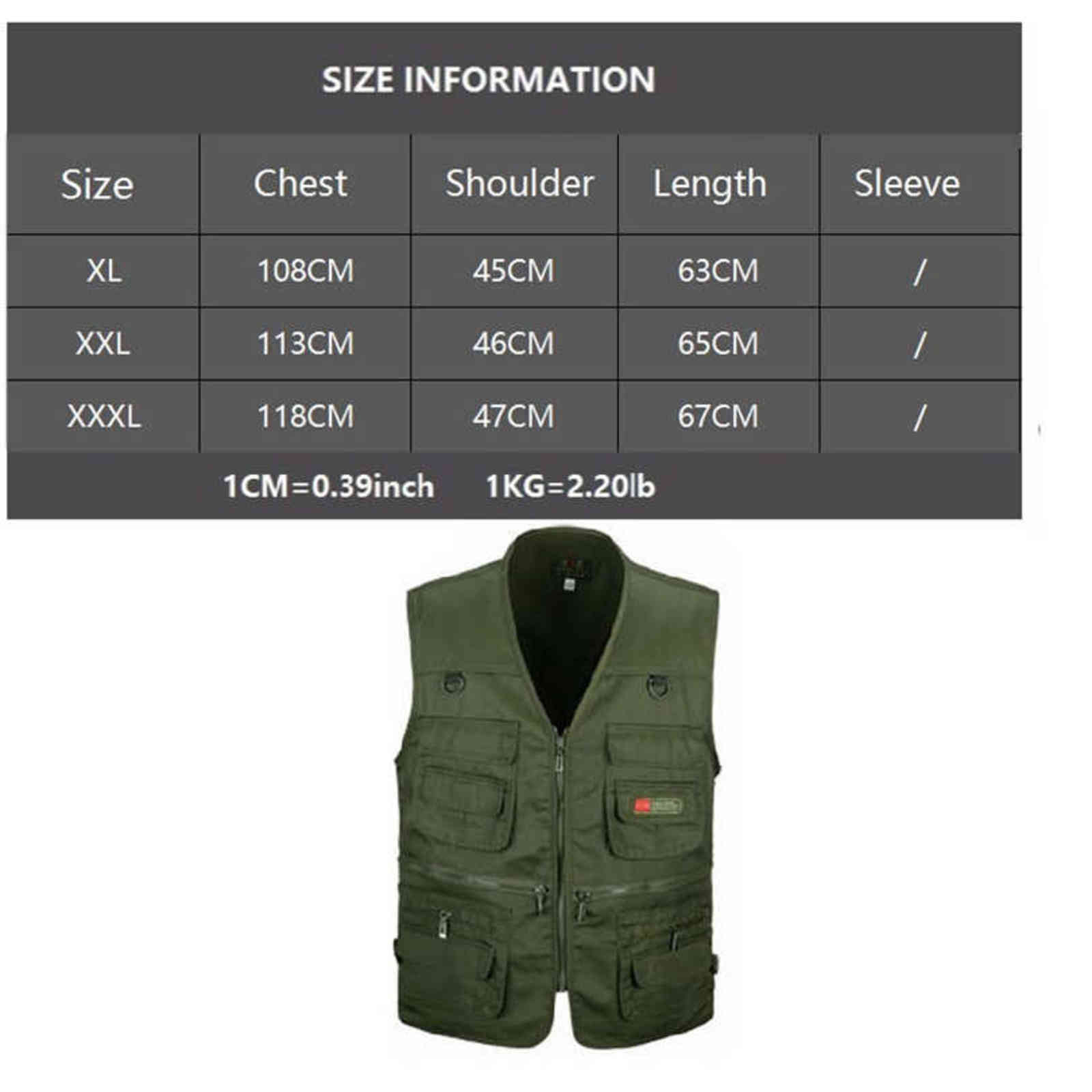 Men Vest Army Green and black color waistcoat Multi-pocket travel or work wear Durable plus size 211126