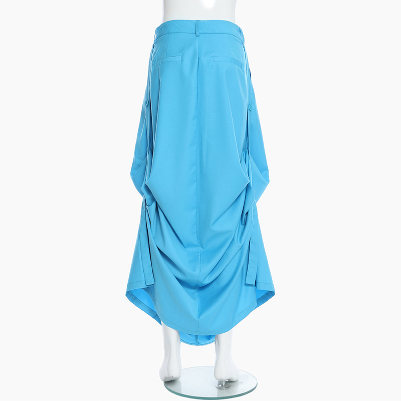 Blue Japan Style Skirt For Women High Waist Patchwork Button Casual Minimalist Maxi Skirts Female Fashion 210521