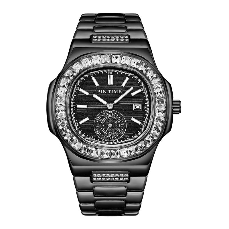 Wristwatches Luxury Men Fashion Black Watch Stainless Steel Baguette Diamond Iced Out Quartz Movement All Dial Work Montre 
Wristwatches Luxury Men Fashion Black Watch Stainless Steel Baguette Diamond Iced Out Quartz Movement All Dial Work Montre