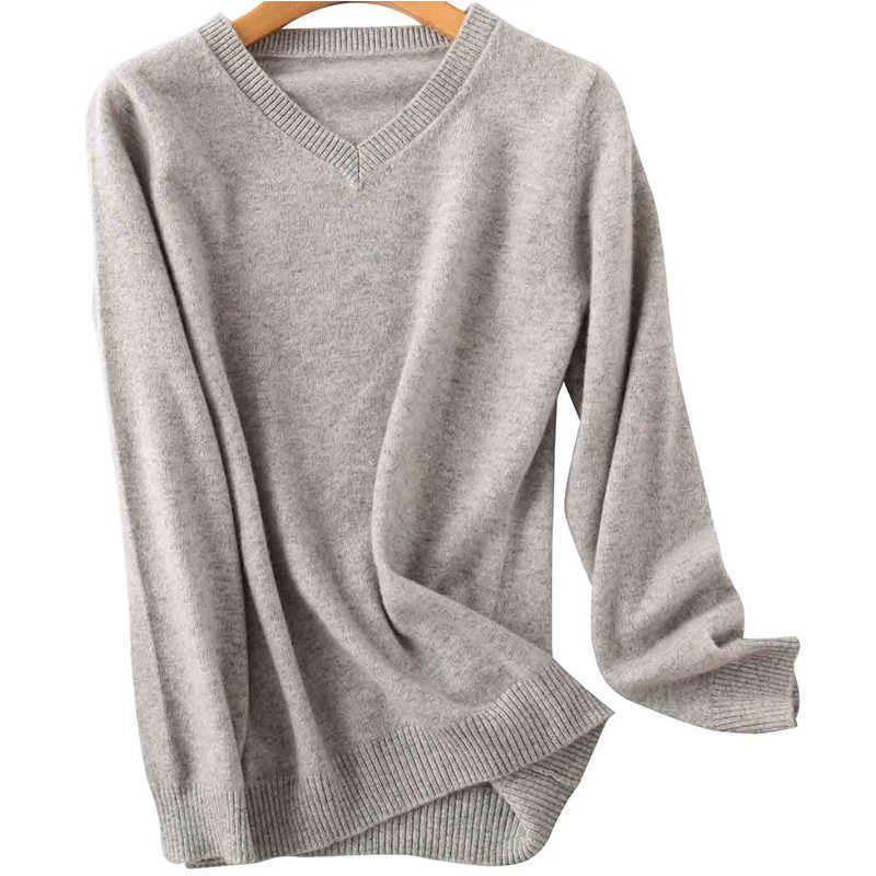 100% Merino Wool Women V-Neck Sweater Autumn Winter Warm Soft knitted Pullover Femme Jumper Cashmere 211018