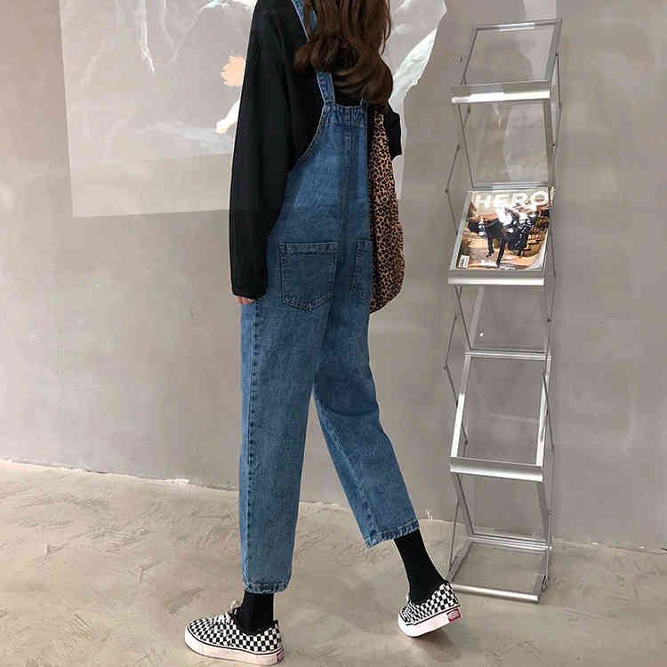 SML Korean style jeans womens Spring autumn loose blue straight pants trousers jumpsuit casual denim overalls womens (72608 210423