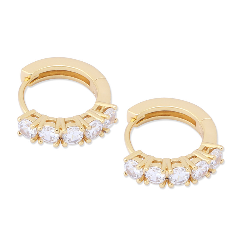 Micro Pave CZ Round Stud Hoop Earrings Gold Silver Fashion Iced Out Diamond Earring Hip Hop Rock Jewelry For Men Women