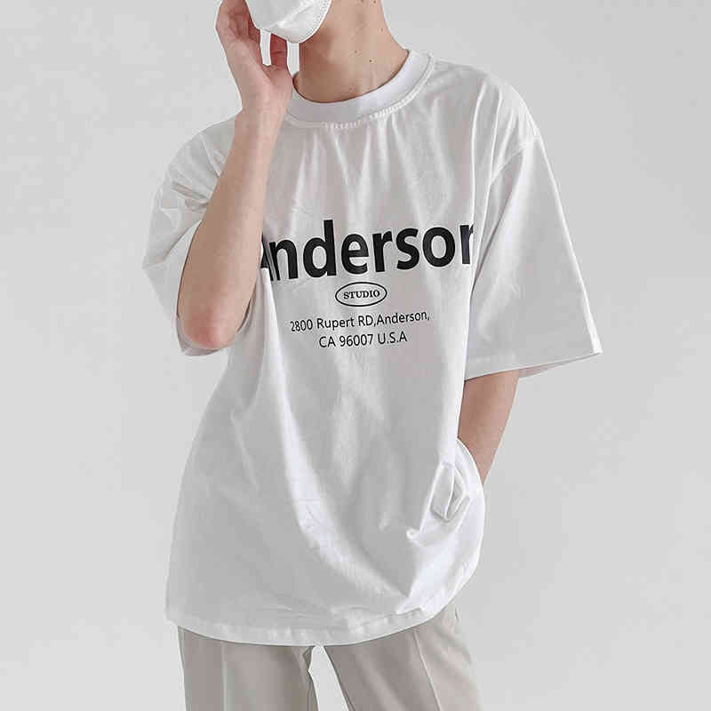 IEFB Short Sleeve T-shirt Men's Korean Style Summer Loose Letter Print Simple Fashion Tops Round Collar Causal Basic Cloth 210524