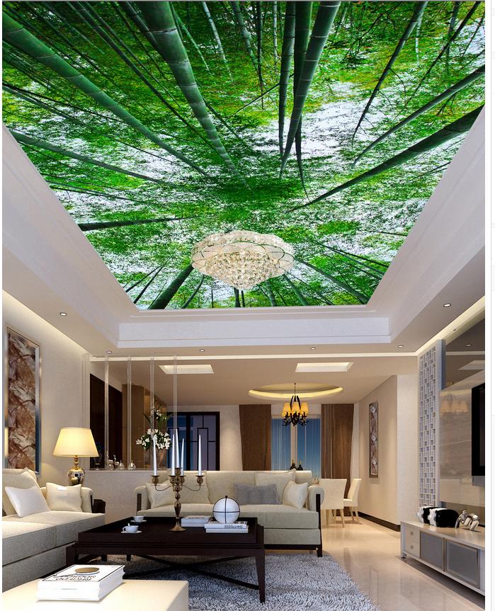 Fresh bamboo forest ceiling mural 3d murals wallpaper for living room ceilings