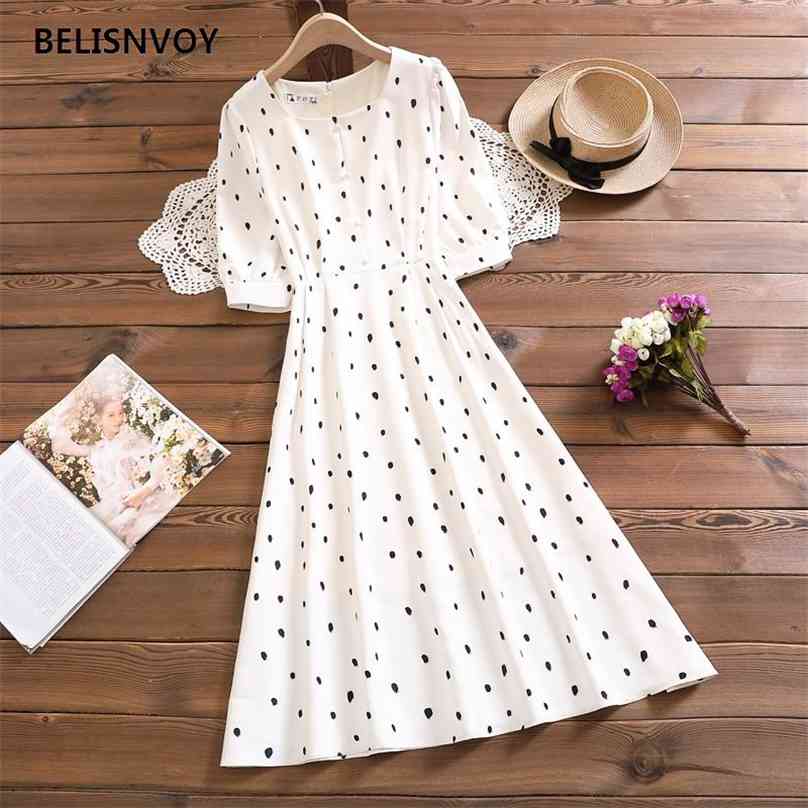 Summer Dress Elegant Women White Polka Dot Printed Chiffon Beach Vintage Boho Half Sleeve Sundress Party Vestidos 210520
Summer Dress Elegant Women White Polka Dot Printed Chiffon Beach Vintage Boho Half Sleeve Sundress Party Vestidos 210520