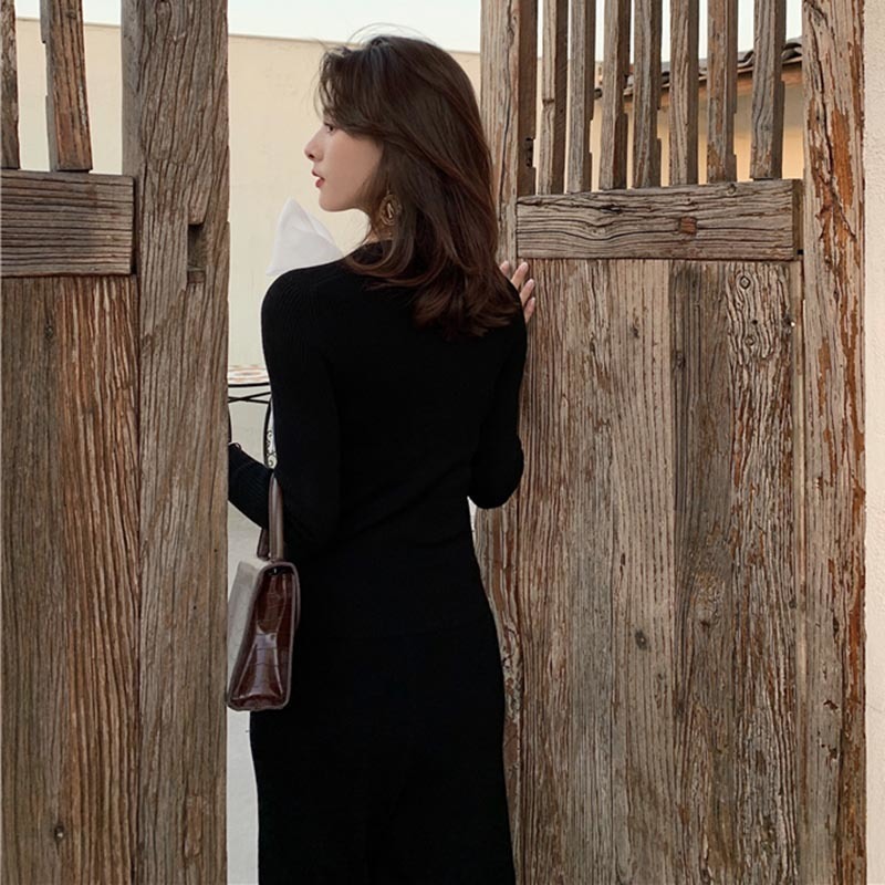 TWOTWINSTYLE Elegant Patchwork Bowknot Sweater For Women O Neck Long Sleeve Slim Knitted Pullovers Female Fashion Clothing 210517