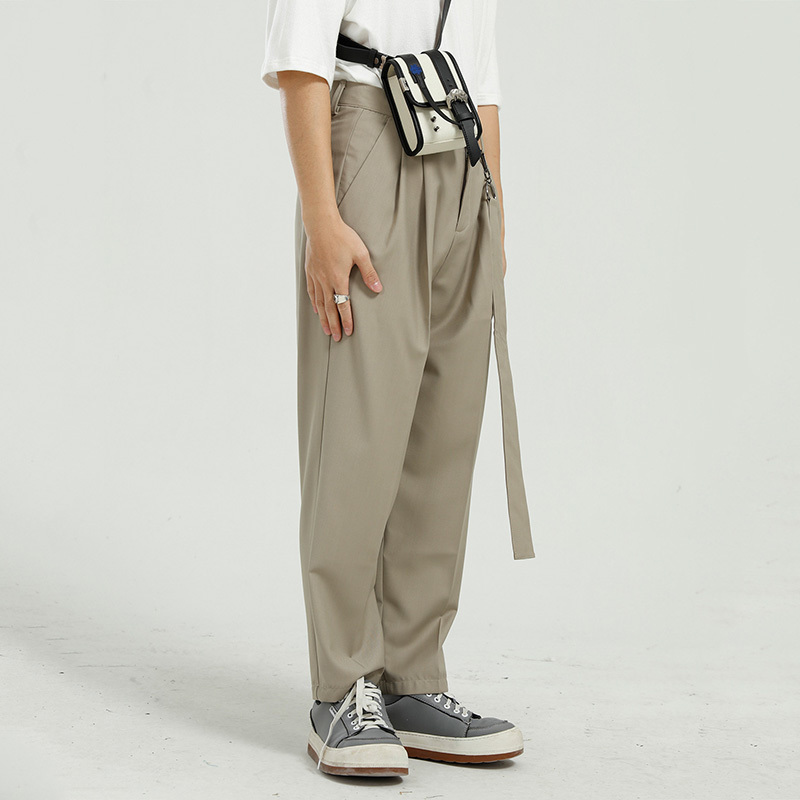 IEFB Men's Clothing Spring Trousers Korean Fashion Slim Fit Solid Color Mid Waist Casual Suit Pants With Pendant 9Y5825 210524