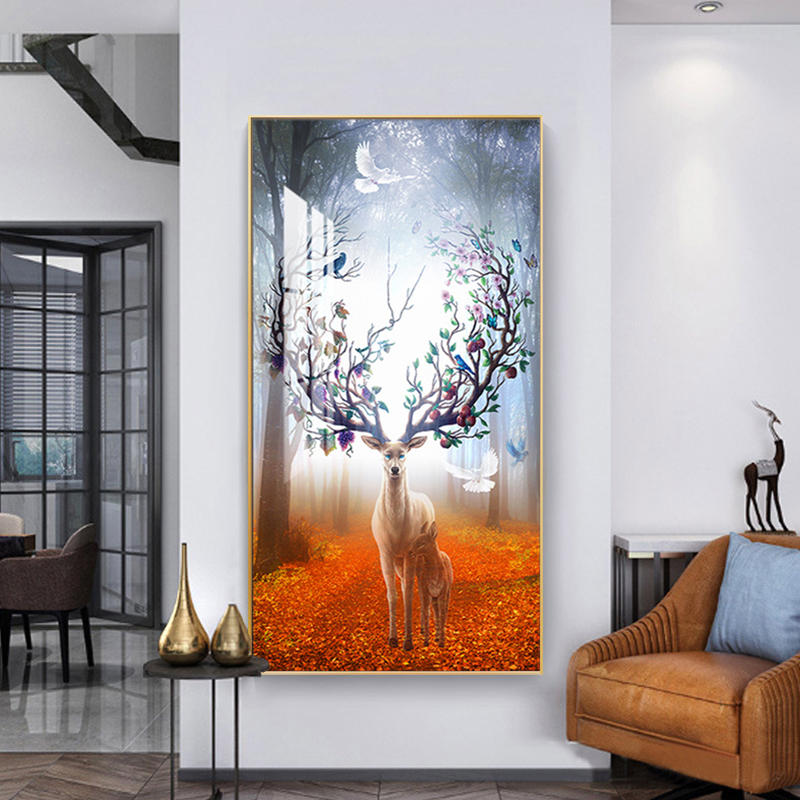 Deer Mother And Son Poster Animal In The Forest Tree Wall Art For Living Room Decorative Pictures Canvas Prints