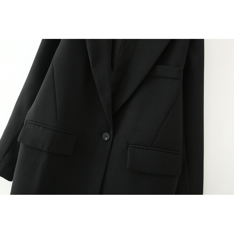 elegant women solid black blazer jackets fashion ladies office full sleeve suits vintage female pocket 210430