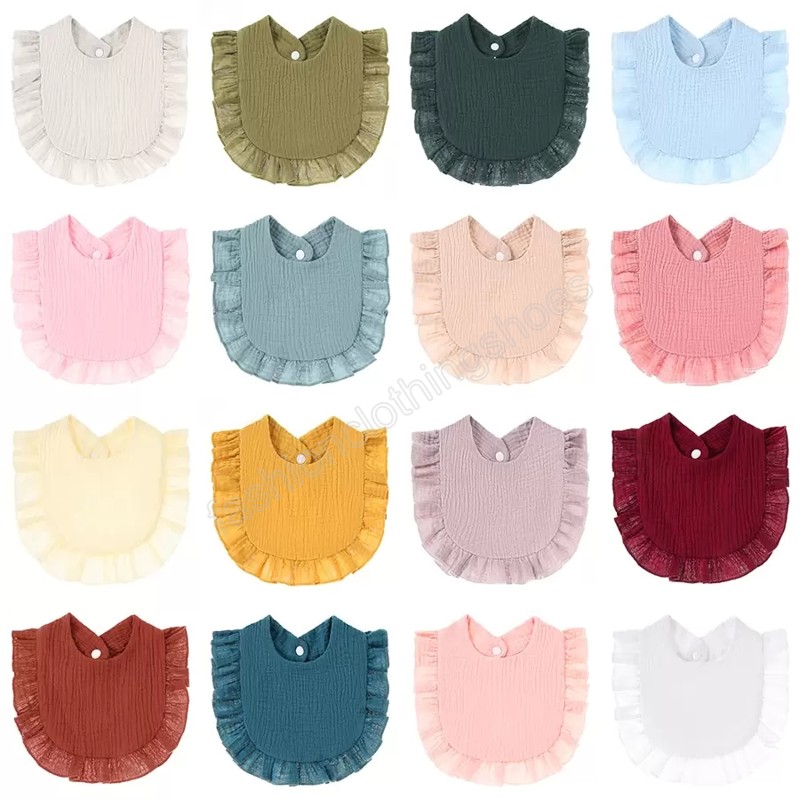 Baby Solid color bibs infant Cartoon ruffle Burp Cloths cotton slobber towel soft toddler Feeding bib for newborn Saliva towel