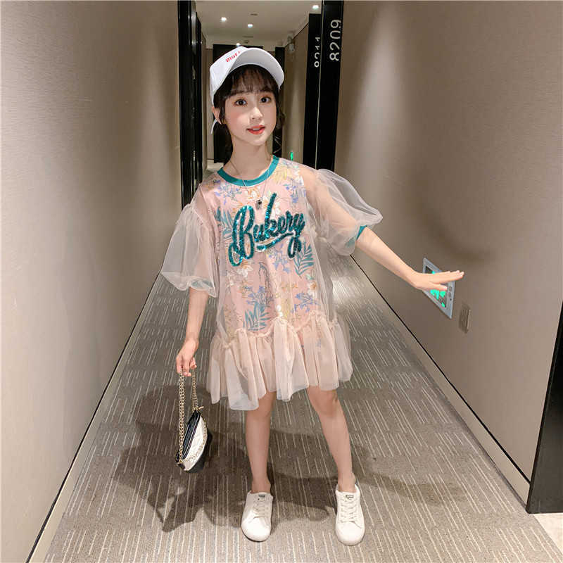 Children Sequins Sporty Sequin Dress for Teenagers Girls Lovely Shiny Ruffles Summer Beach Holiday Clothing 210529