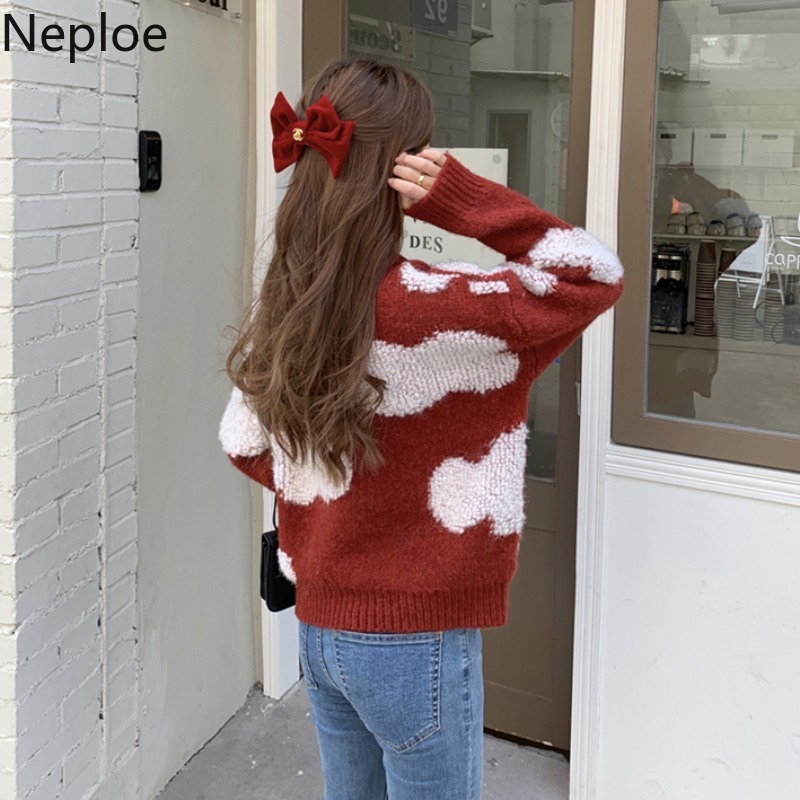 Neploe Woman Sweaters Winter Clothes Knitted Pullovers Women Loose Casual Thicked Cloud Jumper Red Sueter Coat 4H057 210422