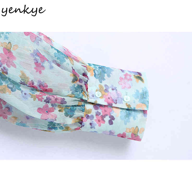 Sexy Transparent Floral Print Chiffon Blouse Women Cross V Neck Long Sleeve Summer Crop Top Fashion Blusas 210430