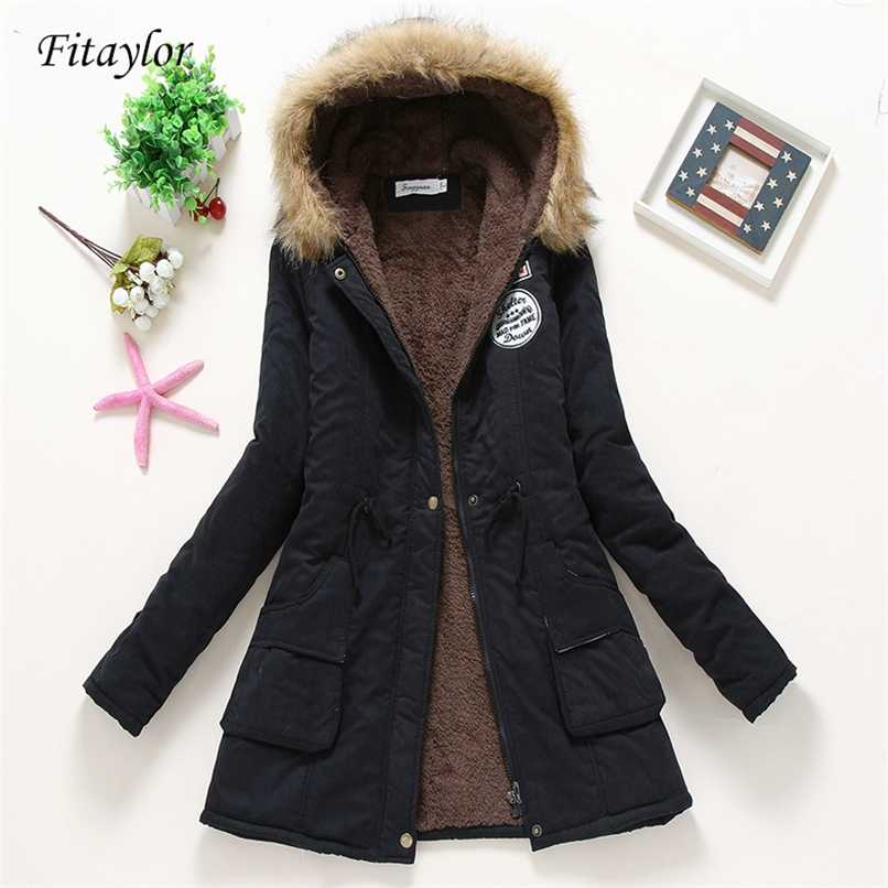Fitaylor Winter Padded Coats Women Cotton Wadded Jacket Medium Long Parkas Thick Warm Hooded Quilt Snow Outwear Abrigos 211130