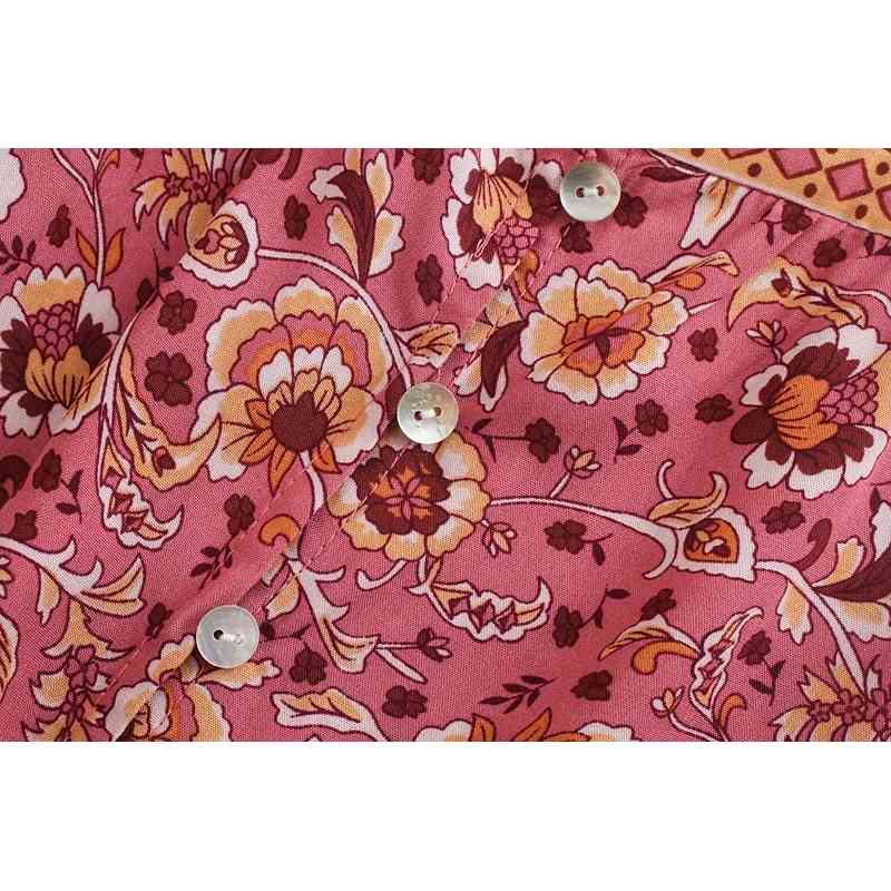 Autumn Bohemian Single-Breasted Button O neck Floral Print Long Sleeve Shirt BOHO Holiday Women Blouse Loose Causal Tops 210429