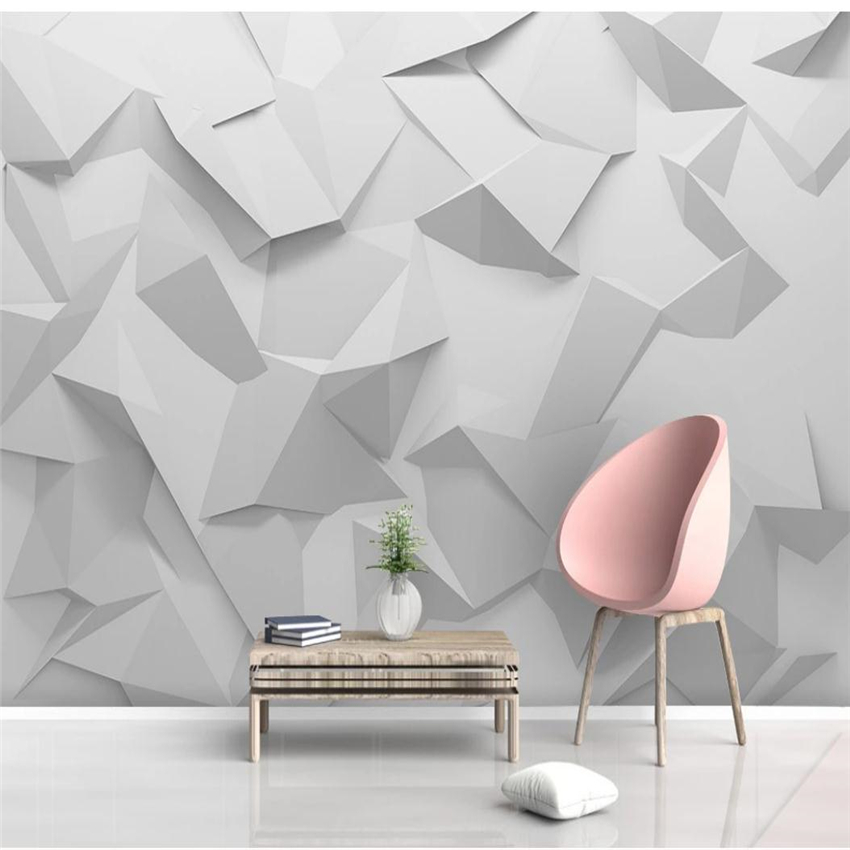3d wallpapers Gray and white three-dimensional geometric living room background wall