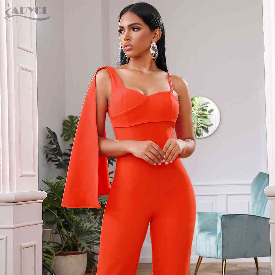 Sexy Women Bodycon Jumpsuit Sleeveless Elegant Orange Solid Casual Bodysuit Ladies Long Full Length Romper 210423