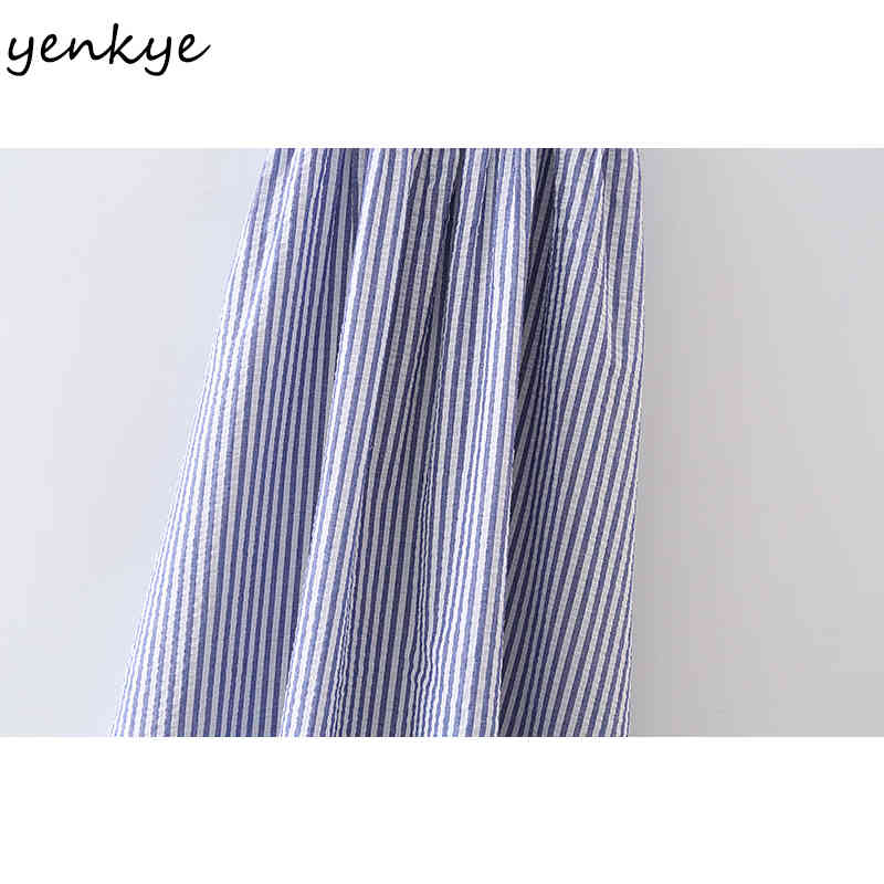 Sweet Women Blue Striped Sexy Sling Long Dress Elegant Female Sleeveless Cotton Casual Summer Vestido 210430