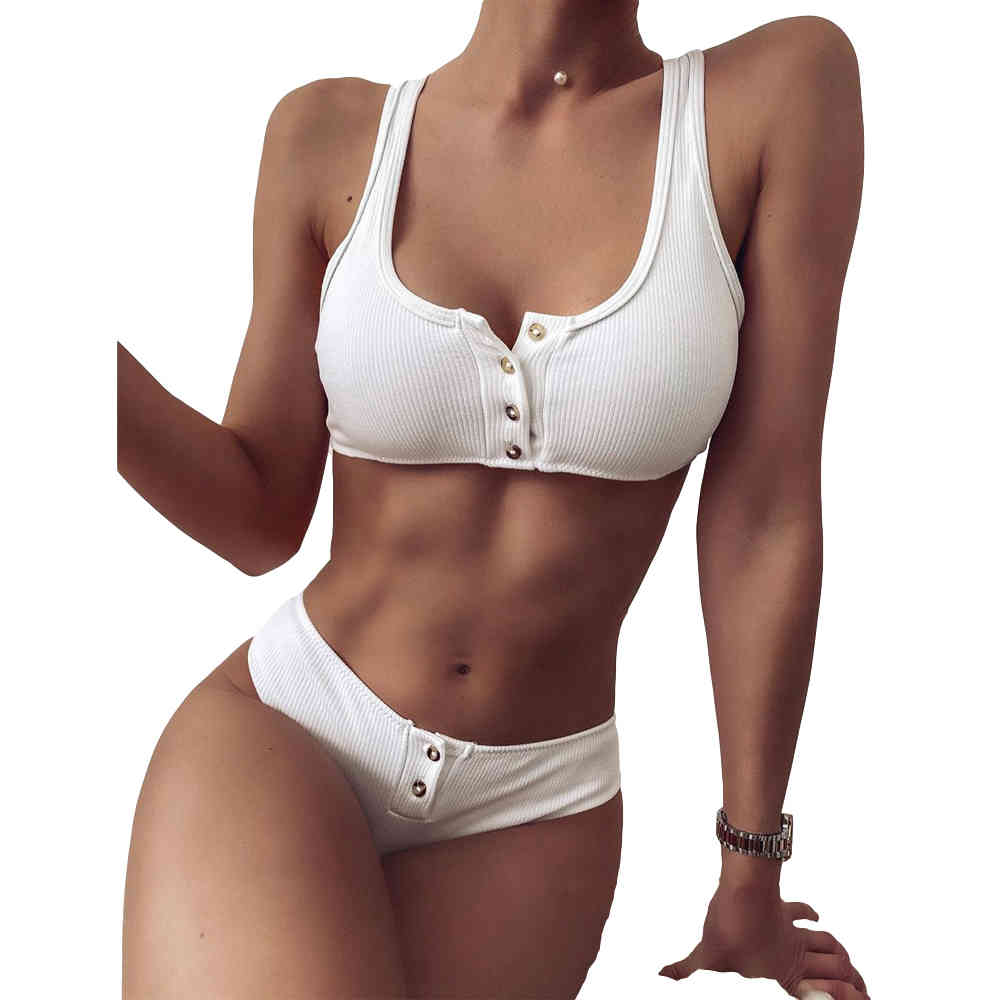Push Up Bikini Set White Swimsuits Women Ribbed Swimwear Sexy Bandeau Biquini Buttons Beach Wear Summer Bathers 210520
Push Up Bikini Set White Swimsuits Women Ribbed Swimwear Sexy Bandeau Biquini Buttons Beach Wear Summer Bathers 210520