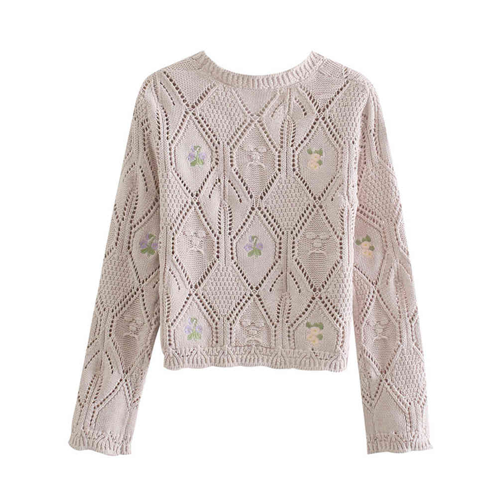 Women Flower Embroidered Knitted Jacket Spring Casual Girls Sweet Single Breasted Cardigan Coat knit Tops 210521