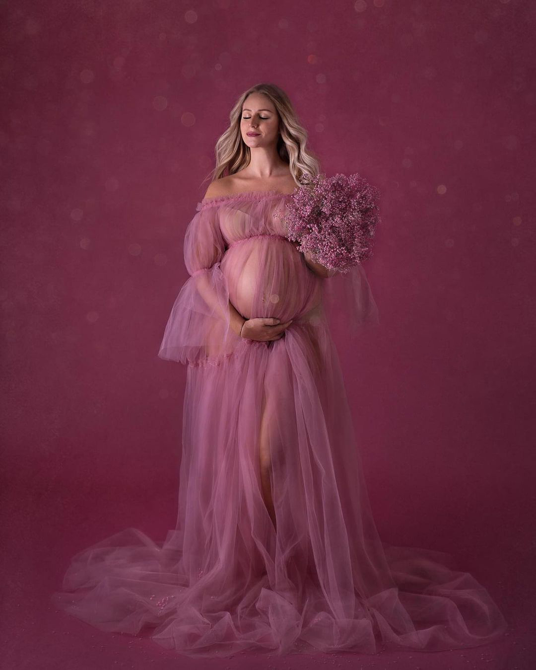 2021 Beauty Lavender Plus Size Pregnant Ladies A Line Sleepwear Dress Tulle Nightgowns For Photoshoot Lingerie Bathrobe Nightwear Baby Shower