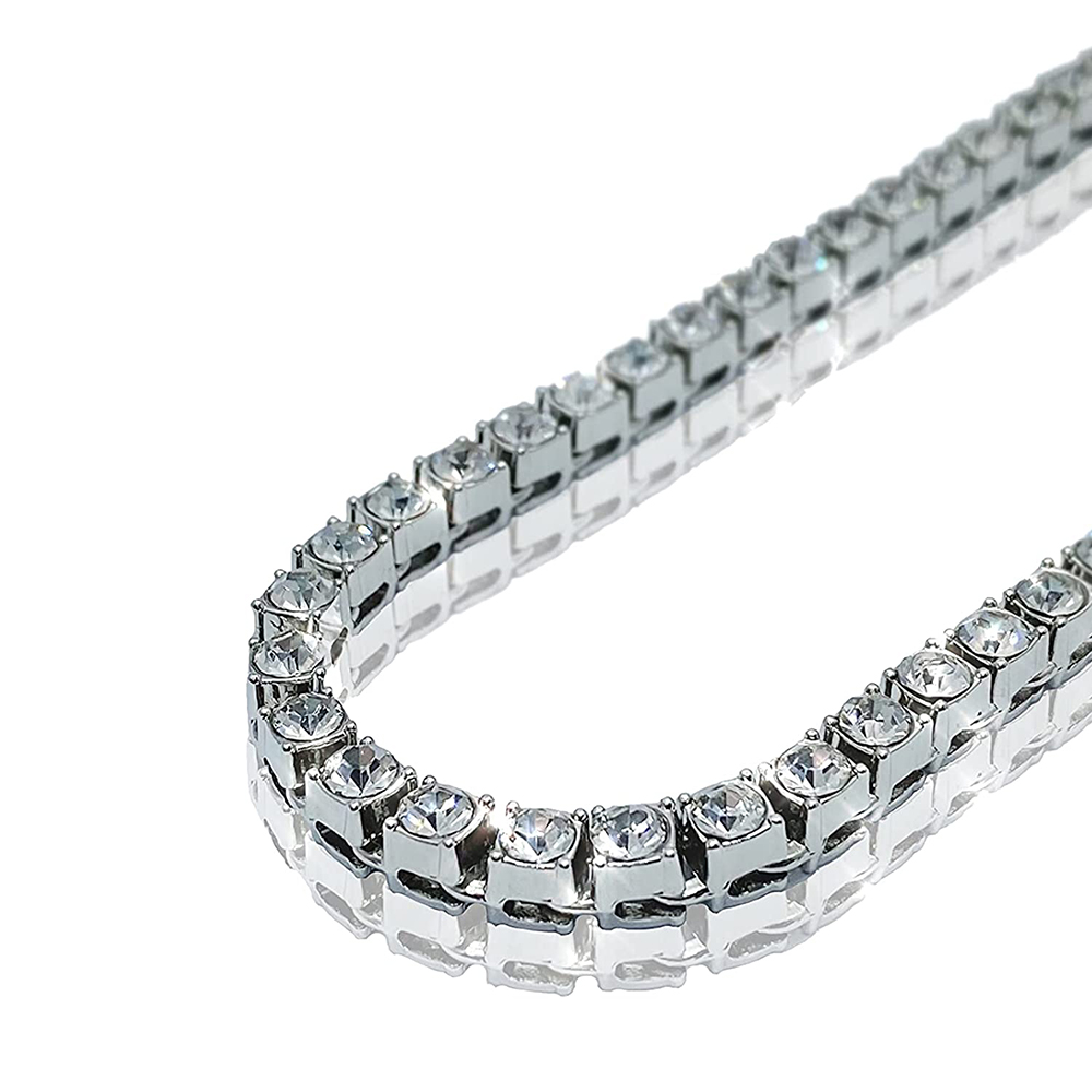 4mm Unisex Stainless Steel Tennis Chain Round CZ Cubic Zircon Classic Link Choker Hip Hop Necklace 24 inch