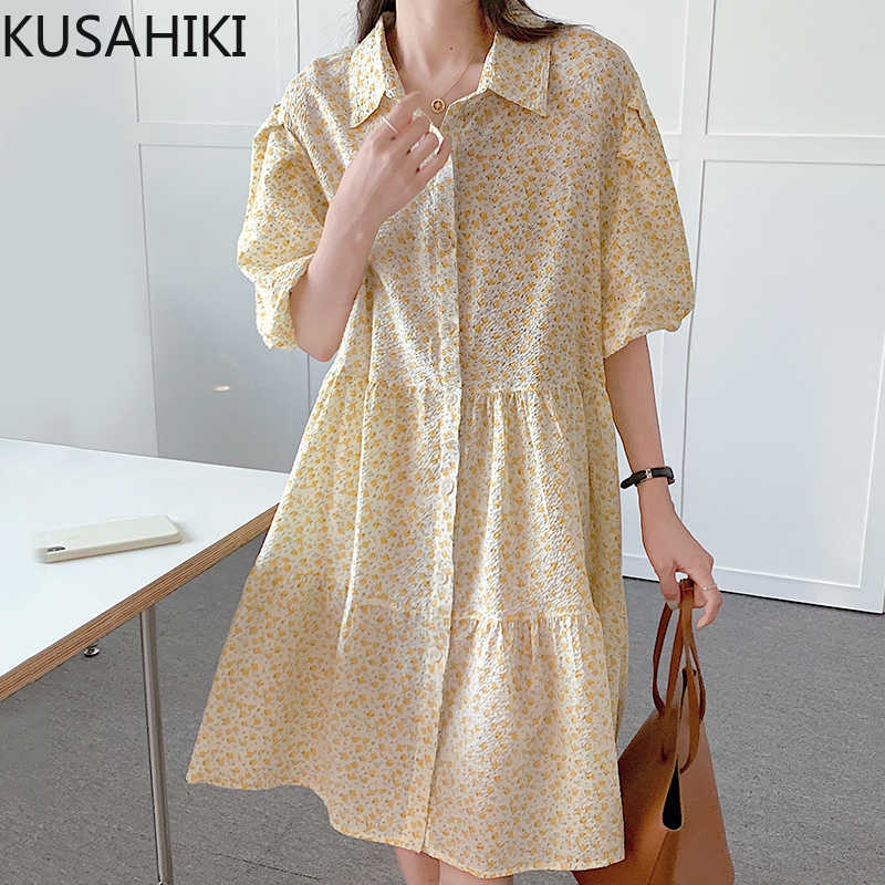 KUSAHIKI Summer Lantern Sleeve Floral Women Dress Korean Single Breasted Turn-down Collar Vestidos Femme Dresses 6H789 210602, Yellow
KUSAHIKI Summer Lantern Sleeve Floral Women Dress Korean Single Breasted Turn-down Collar Vestidos Femme Dresses 6H789 210602, Yellow