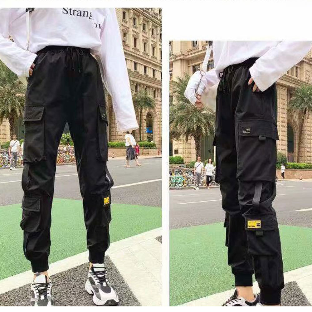 Fashion Streetwear Cargo Pants Elastic Waist Joggers Harajuku BF Loose Haren Casual Trousers Plus Size 3XL 210428