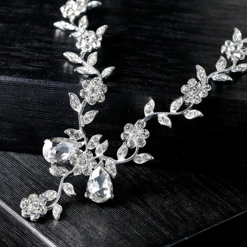 Earrings & Necklace Jewelry Set Rhinestone Flower Women Leaves Stud Wedding Bridal, Silver
Earrings & Necklace Jewelry Set Rhinestone Flower Women Leaves Stud Wedding Bridal, Silver