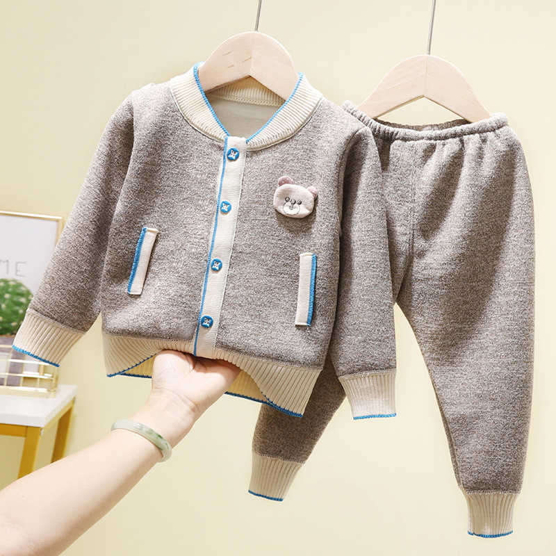 2020 New Spring Autumn Baby Boys Girls Clothing Sets 2pcs Cardigan Velvet Sweaters+Pants Boutique Knitted Baby Sets H0909