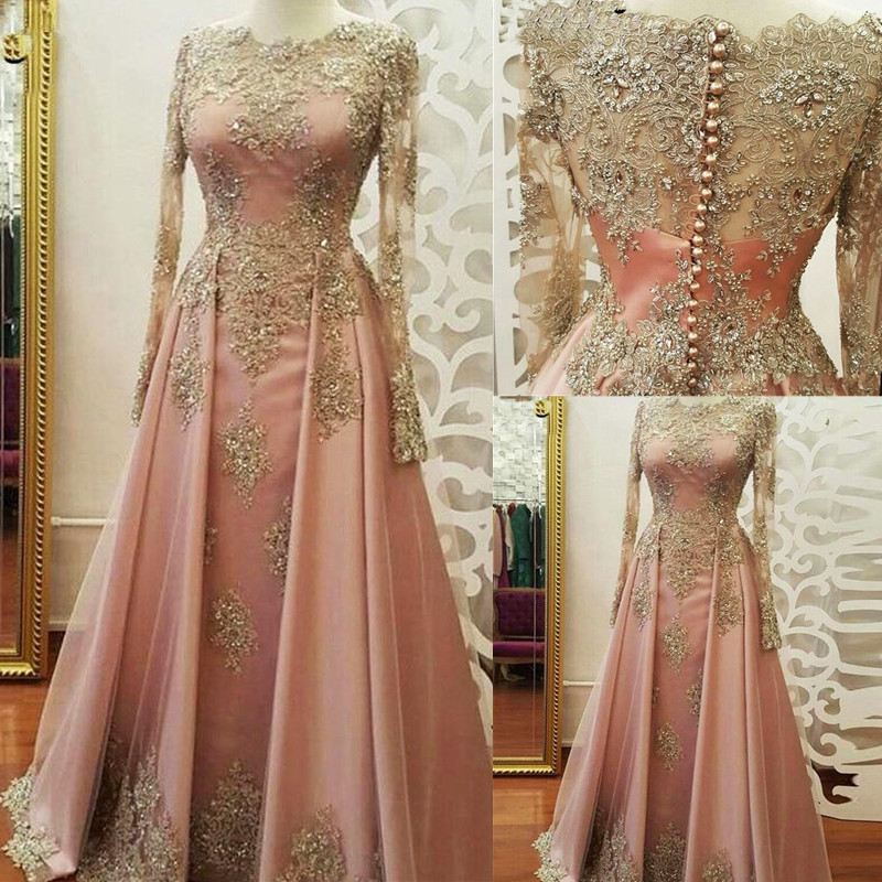 Pink Evening Dresses Elegant Scoop Beading Appliqued Overskit Custom Made Formal Prom Party Gowns Vestidos