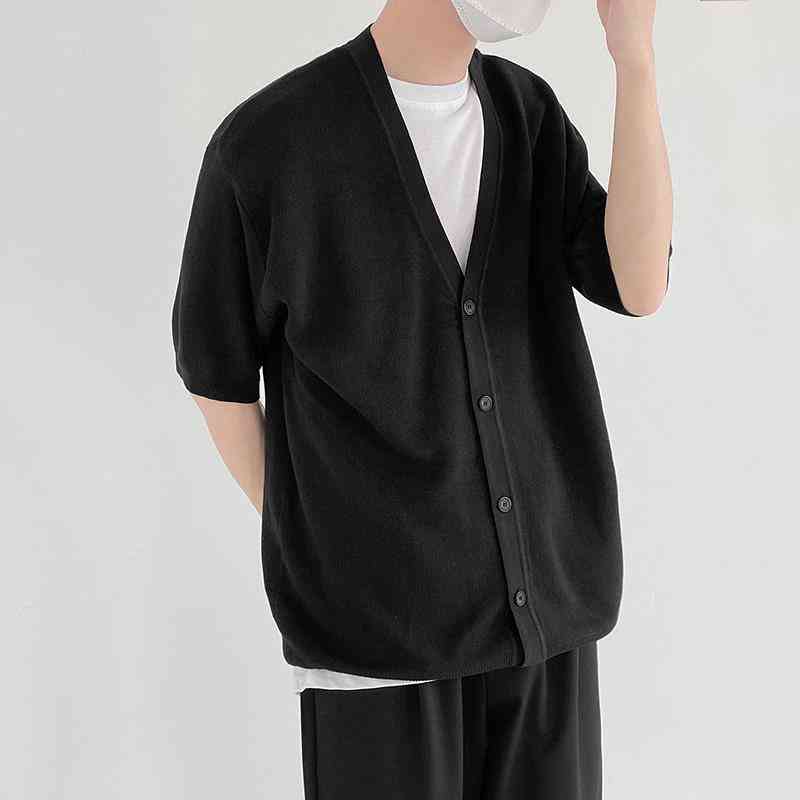 IEFB Short Sleeve Cardigan Coat Men's Summer Thin Sweater Slim Simple V-neck Solid Color Trend Korean Male Clothign 9Y7584 210524