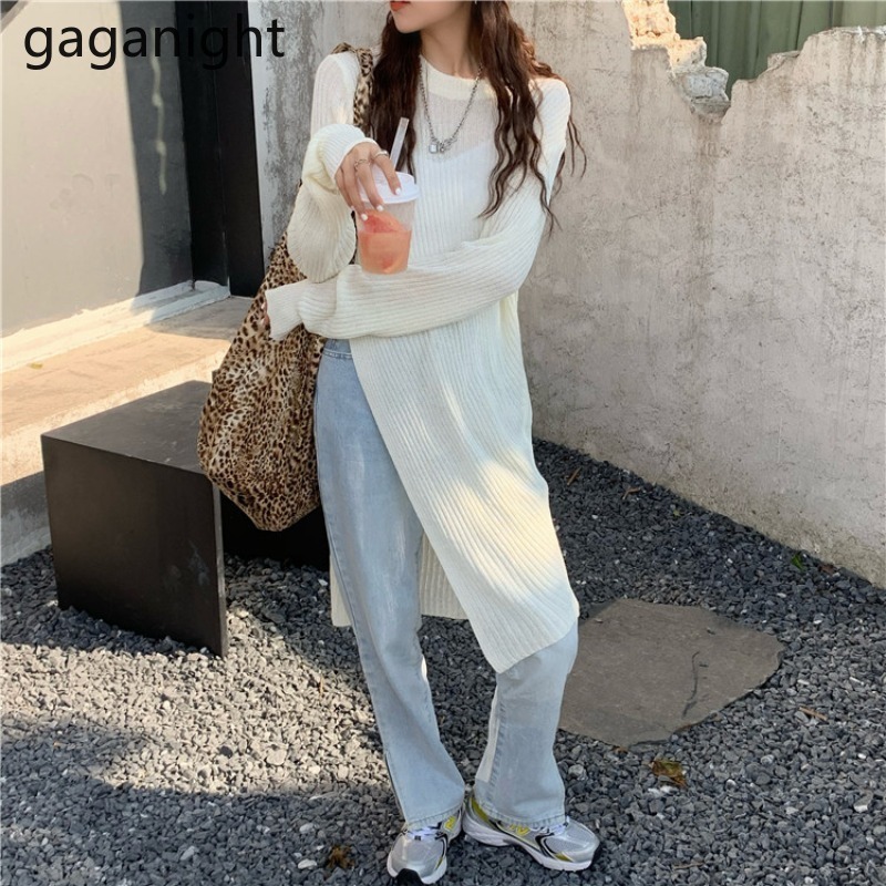 Gaganight Fashion Loose O-Neck Long Sleeve Knitted Sweaters Side Split Mid-Length Korean Women Spring Basic Pullover Office Lady 210519, Black
Gaganight Fashion Loose O-Neck Long Sleeve Knitted Sweaters Side Split Mid-Length Korean Women Spring Basic Pullover Office Lady 210519, Black