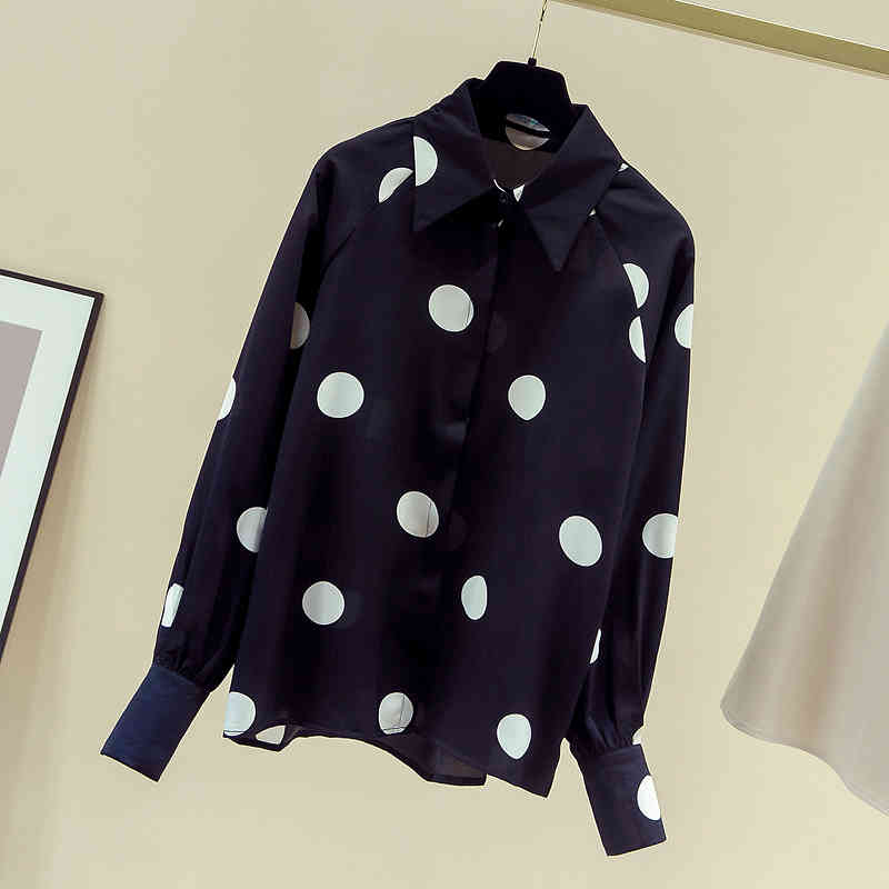 Autumn Women Long Sleeve Shirt Chiffon Blouse Polka Dot Shirts Casual Loose Slim Korean Elegant OL Blusas 11145 210427