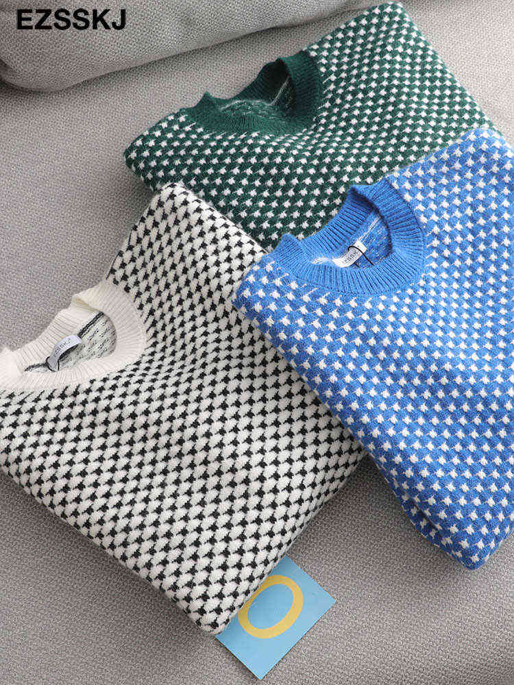 oversize blue dot Sweater Pullovers Women winter autumn thick O-neck chic sweater long sleeve sweater top 211109