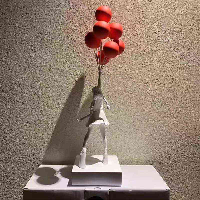 Luxurious Balloon Girl Statues Banksy Flying Balloons Girl Art Sculpture Resin Craft Home Decoration Christmas Gift 57cm H1102284Y5386202
