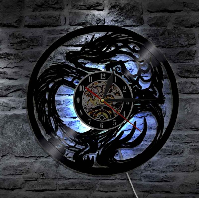 Wall Clocks Dragon Art Clock Battery Operated Modern Design Record With LED Lamp Home Living Room Decoration
Wall Clocks Dragon Art Clock Battery Operated Modern Design Record With LED Lamp Home Living Room Decoration