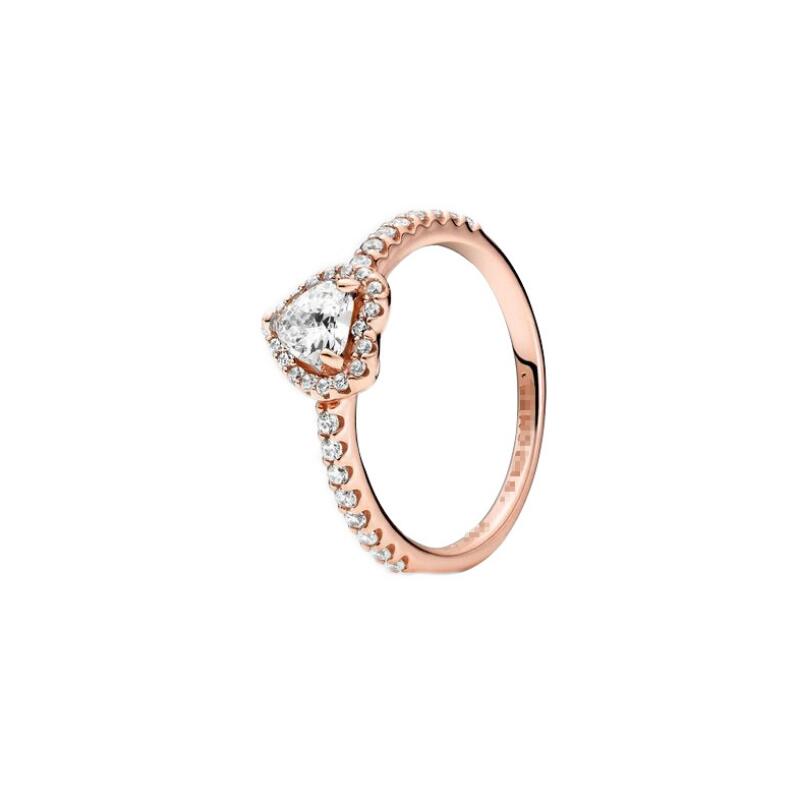 fine S925 Sterling Silver Ring rose gold Cinderella Shining Elegant Heart Wedding Rings size 610