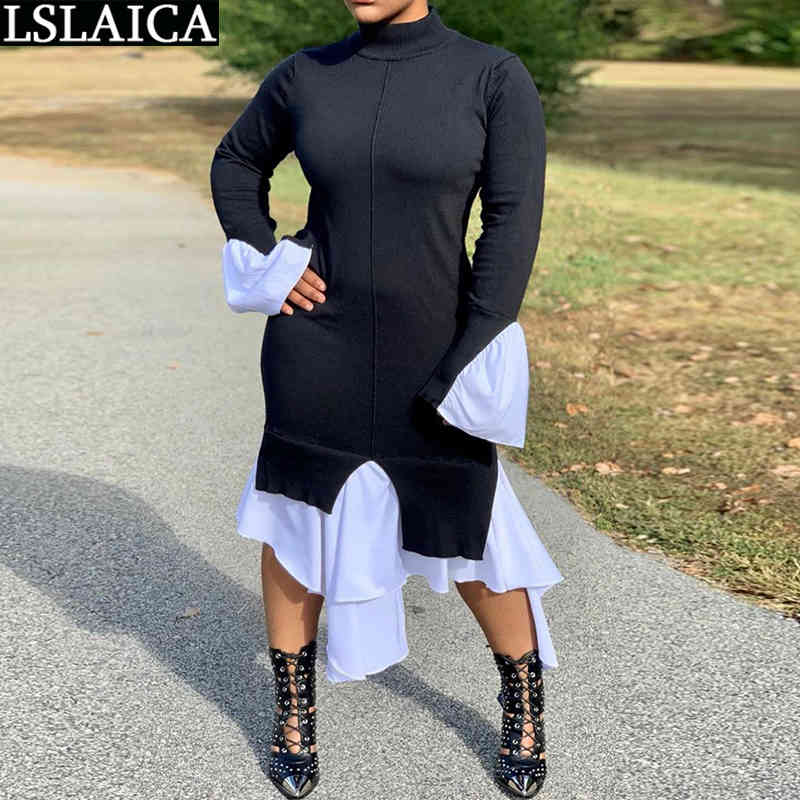 Woman Dress High Neck Stitching Irregular Solid Color Party Fashion es for Women Casual Loose Vestido De Mujer 210515