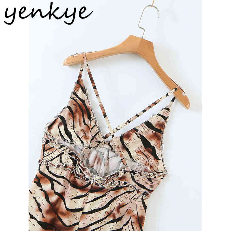 Vintage Animal Print Sexy Sling Dress Women Backless V Neck A-line Short Sundress Clothes Female Summer Night Out Vestido 210430